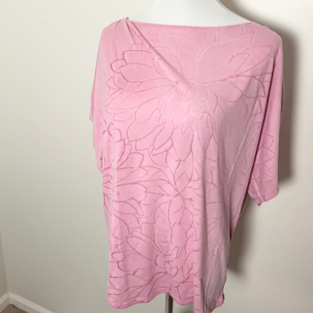 Ana | Pink cotton top | PXL | pink flower brushed detail